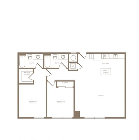 Floor plan for 2 beds, 2 baths, 1217 sqft